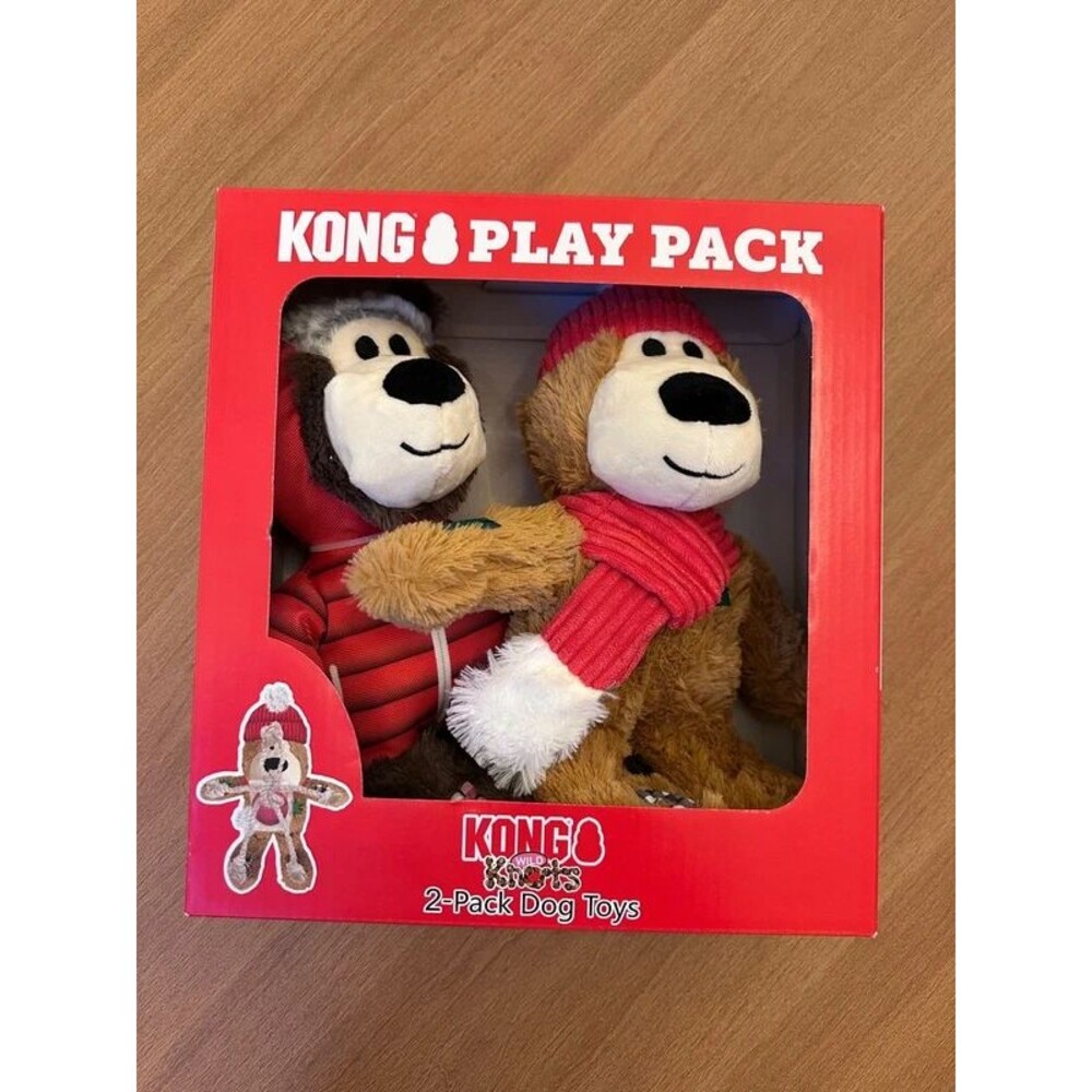 KONG Wild Knots Holiday Dog Toys 2-Pack – Plush Squeaky Christmas Toys